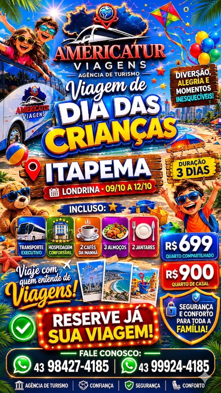 Excursão para Itapema · Dia das Crianças (09 a 12/10/2026)